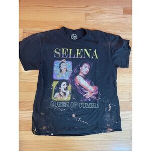 Official Selena Black Tee Shirt Large Quintanilla, distressed finish